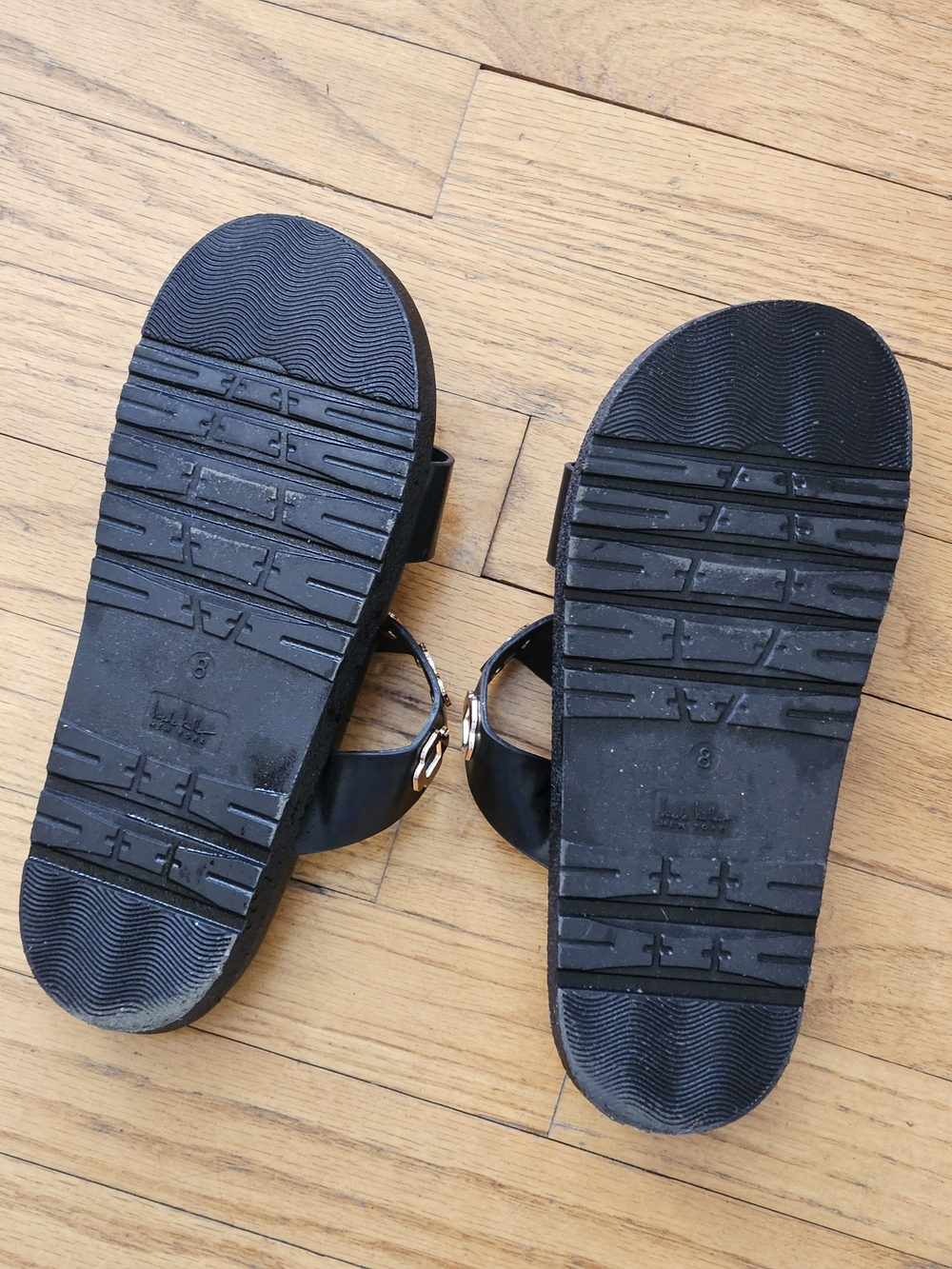 Nicole Miller Black Slide Sandals with Gold Accents - Picture 6 of 13